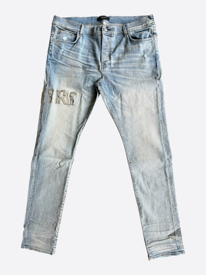 Amiri Antique Indigo Baroque Varsity Logo Jeans