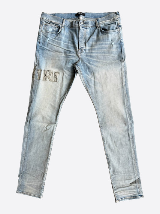 Amiri Antique Indigo Baroque Varsity Logo Jeans