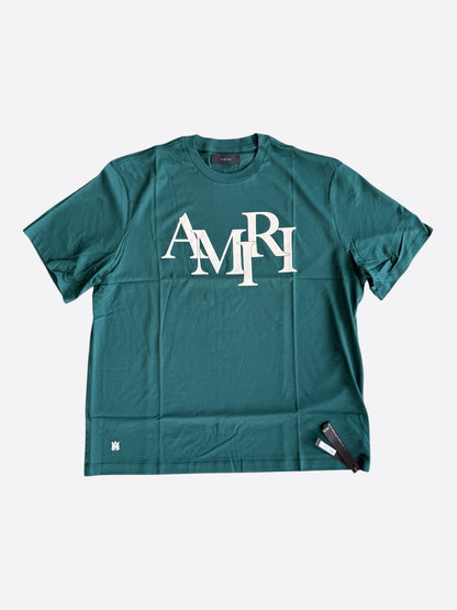 Amiri Green & White Staggered Logo T-Shirt
