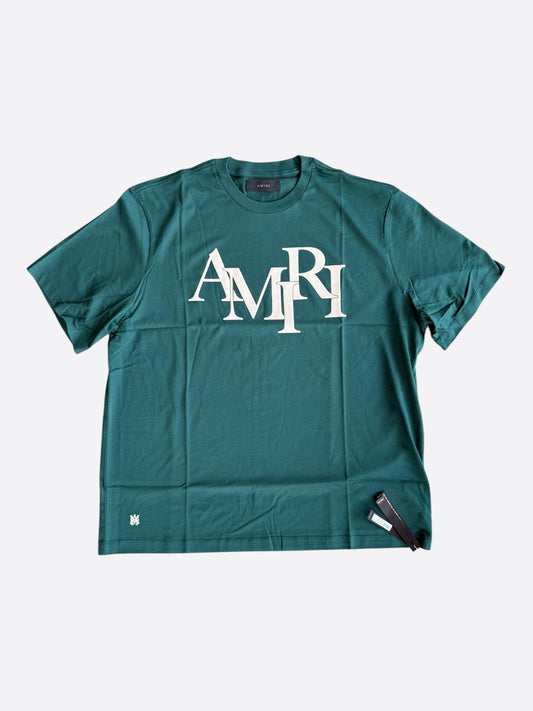Amiri Green & White Staggered Logo T-Shirt