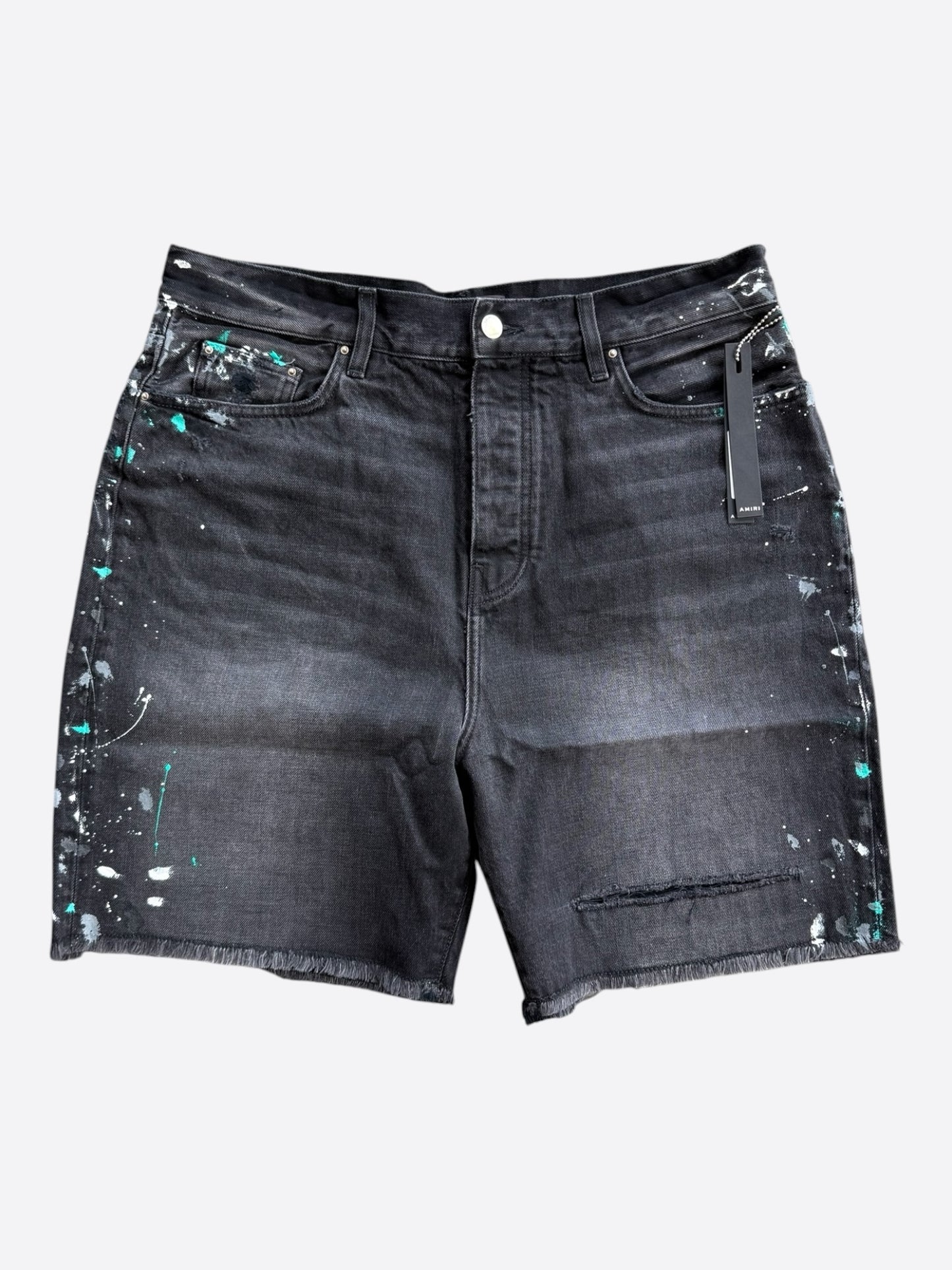 Amiri Aged Black Paint Splatter Bermuda Shorts