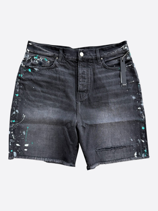 Amiri Aged Black Paint Splatter Bermuda Shorts