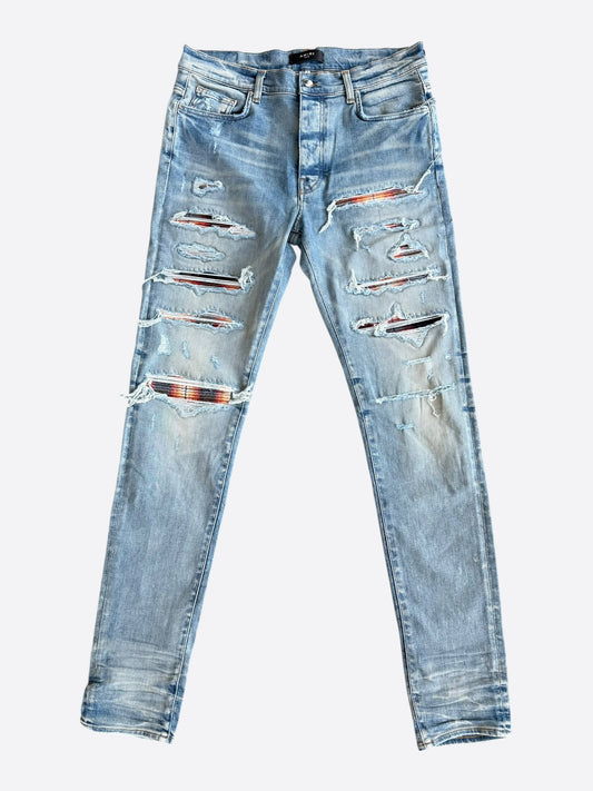 Amiri Clay Indigo Plaid Patch Thrasher Jeans