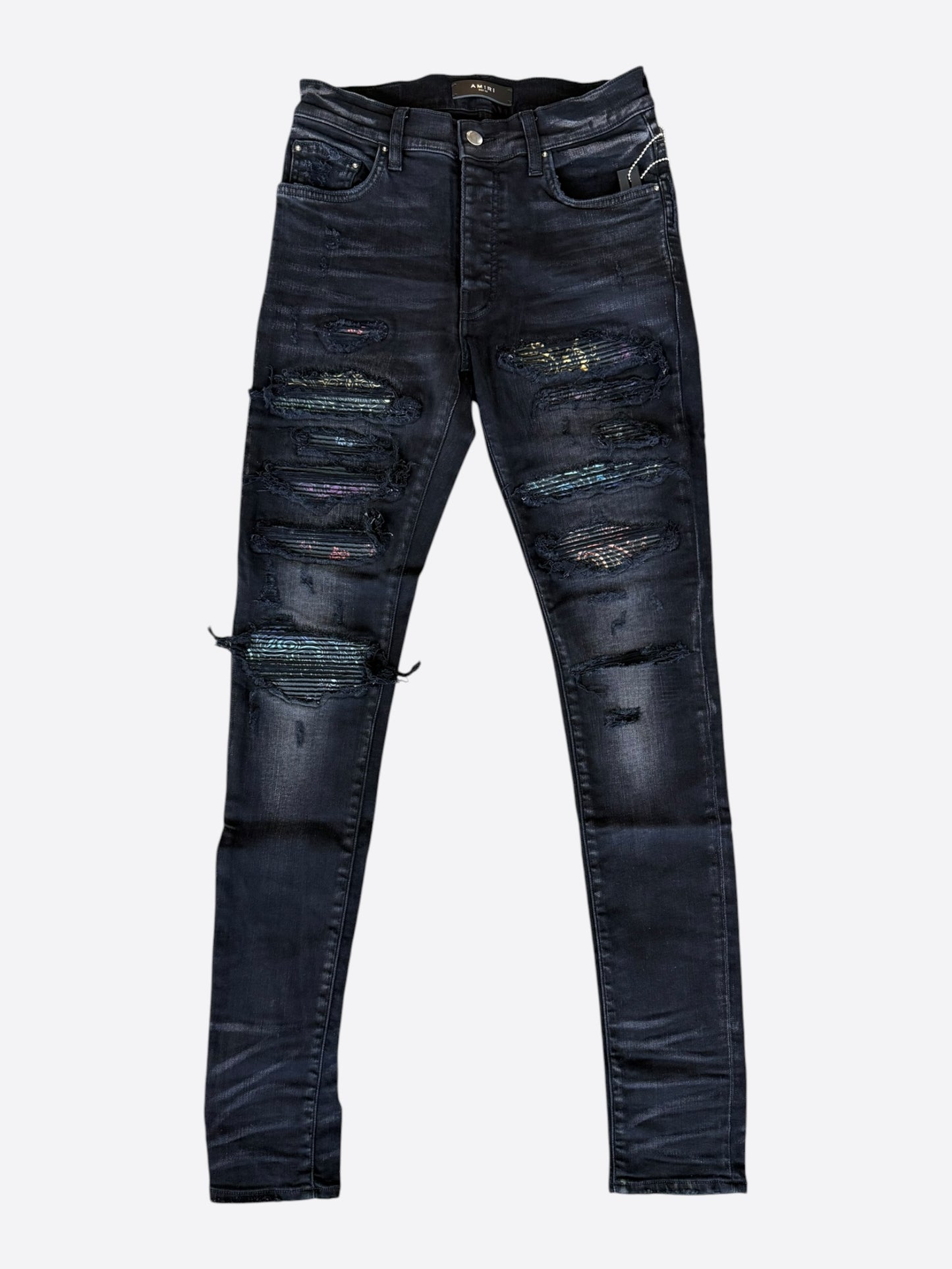 Amiri Aged Black Rainbow Paisley Patch Thrasher Jeans