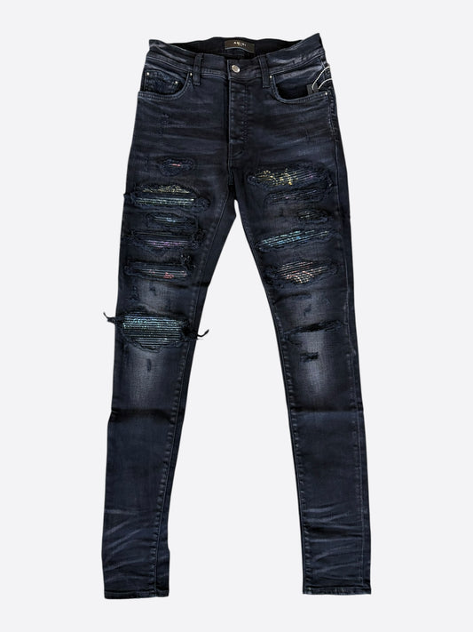 Amiri Aged Black Rainbow Paisley Patch Thrasher Jeans