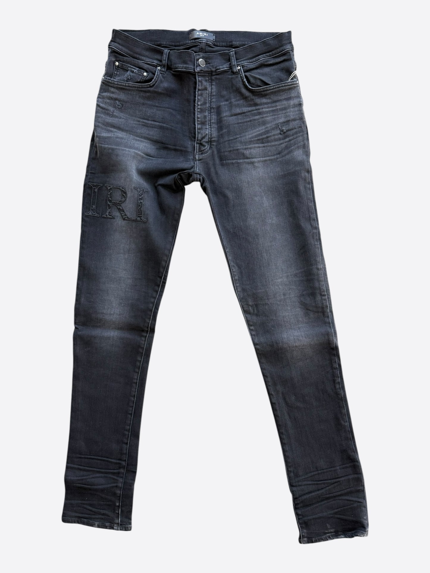 Amiri Vintage Black Bandana Jacquard Applique Logo Jeans
