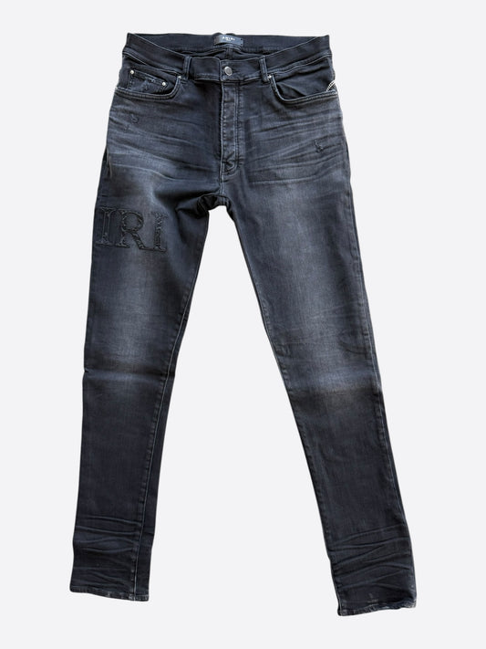 Amiri Vintage Black Bandana Jacquard Applique Logo Jeans