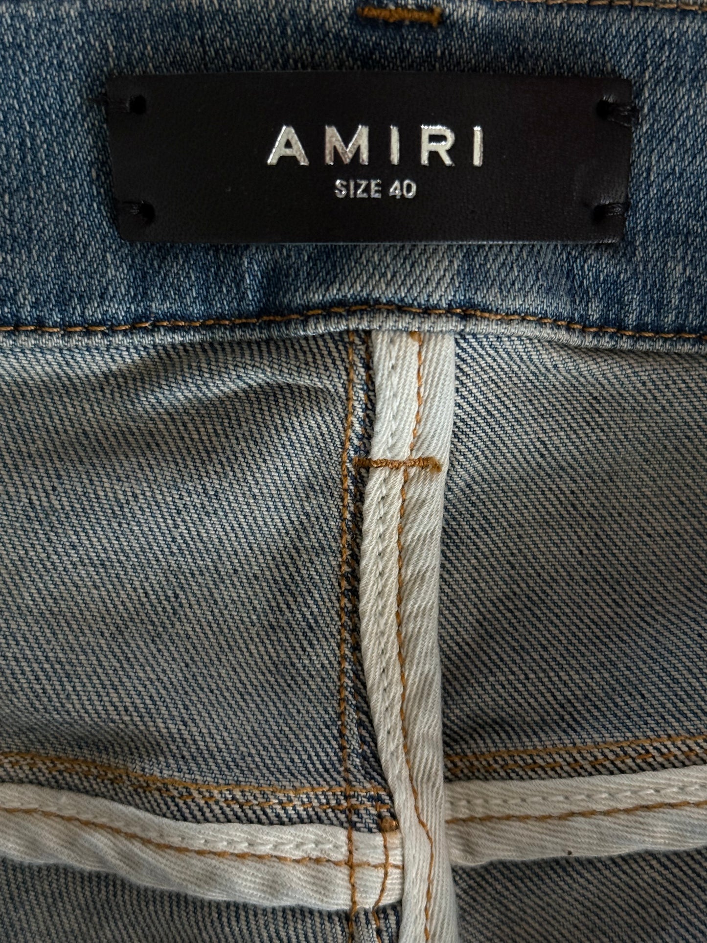 Amiri Antique Indigo Baroque Varsity Logo Jeans