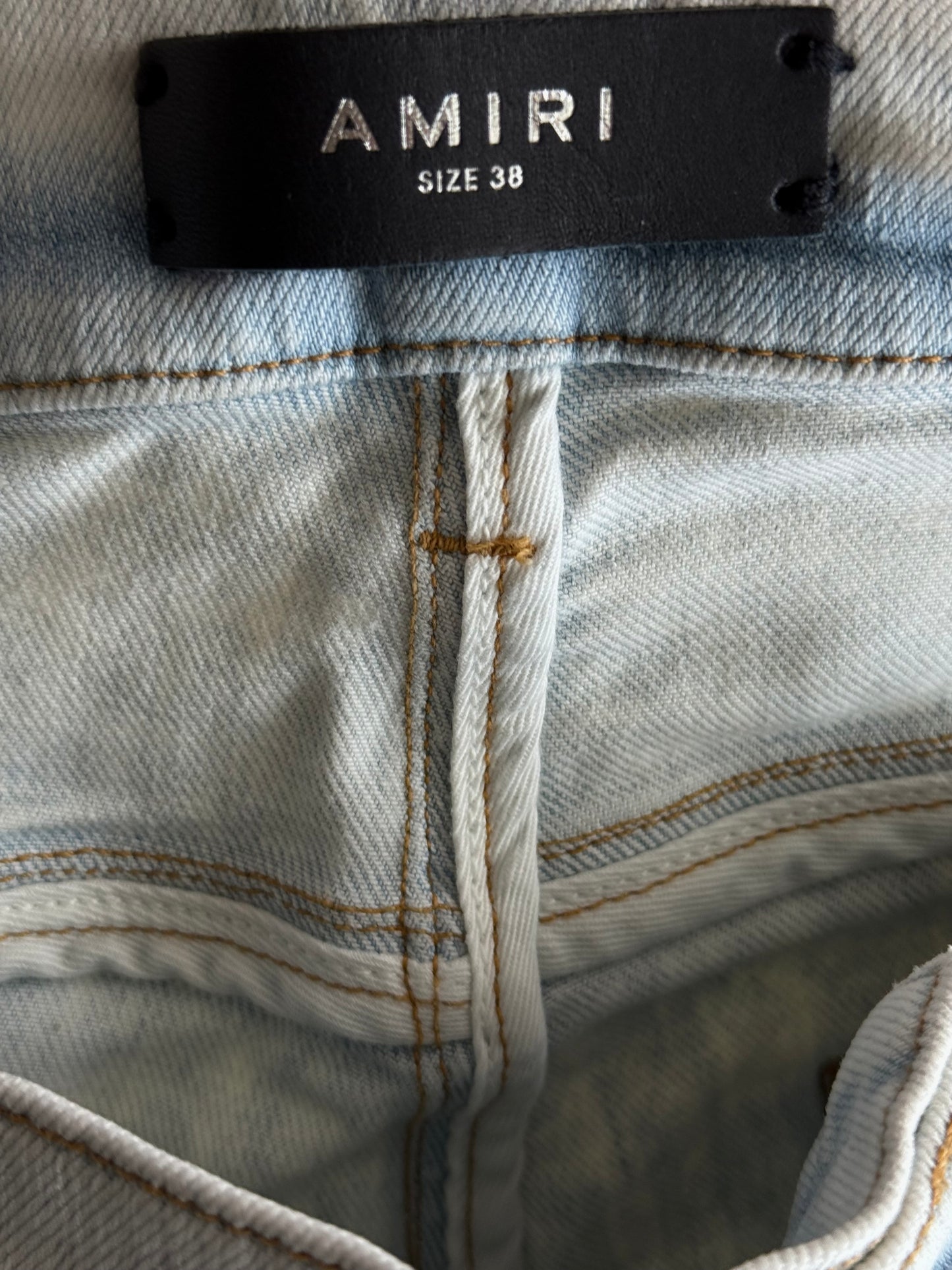 Amiri Bleached Indigo & Crystal Applique Logo Jeans