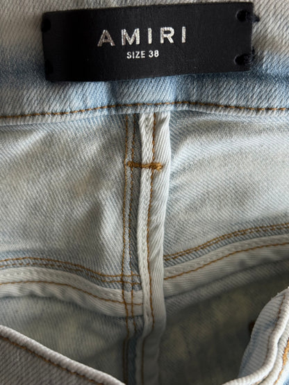 Amiri Bleached Indigo & Crystal Applique Logo Jeans