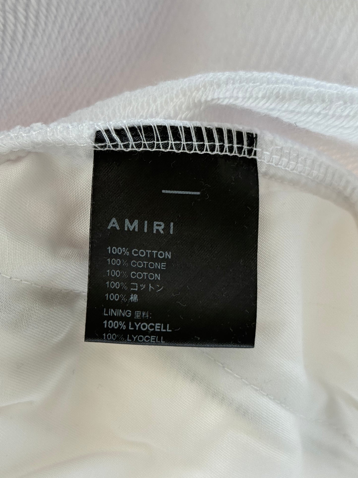 Amiri White & Blue MA Watercolor Bar Logo Shorts