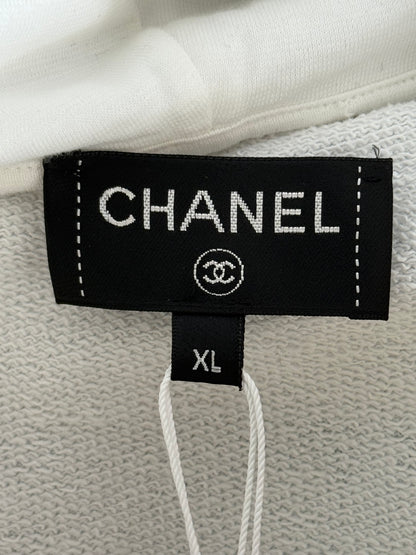 Chanel White & Black Graffiti Graphic Zip Up Hoodie