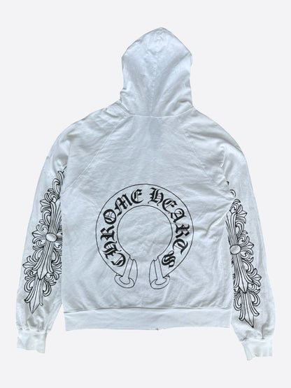 Chrome Hearts White & Black Horseshoe Logo Zip Up Hoodie