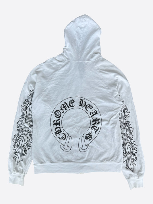 Chrome Hearts White & Black Horseshoe Logo Zip Up Hoodie