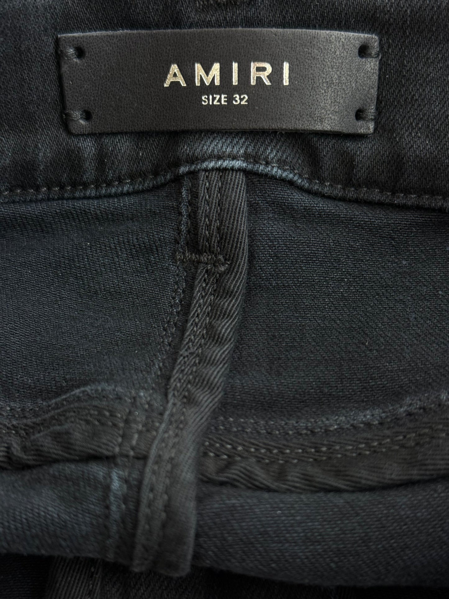 Amiri Aged Black Paint Drip MA Logo Jeans