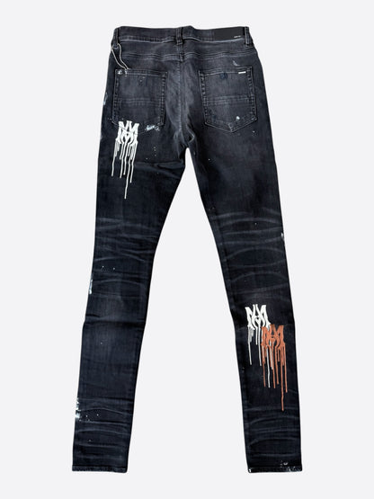 Amiri Aged Black Paint Drip MA Logo Jeans
