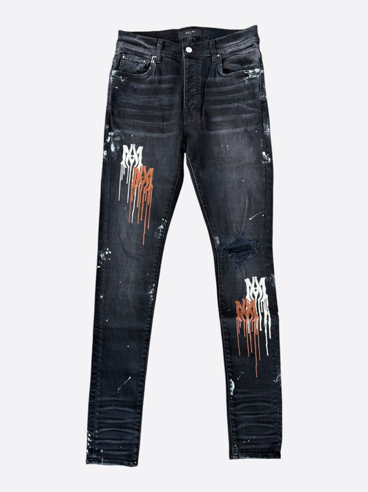 Amiri Aged Black Paint Drip MA Logo Jeans