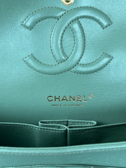 Chanel Green Quilted Caviar Medium Flap Bag