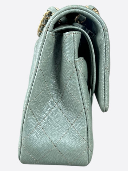 Chanel Green Quilted Caviar Medium Flap Bag
