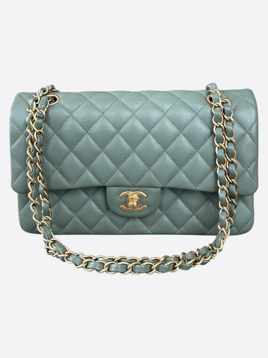 Chanel Green Quilted Caviar Medium Flap Bag