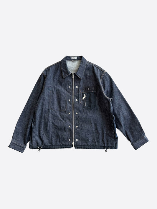 Dior Sacai Blue & Black Embroidered Logo Denim Jacket