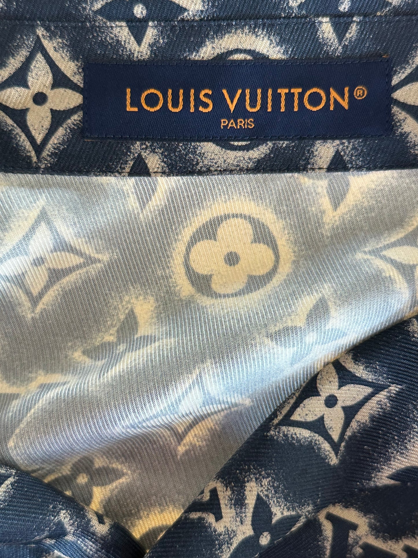 Louis Vuitton Navy & Beige Monogram Button Up Shirt