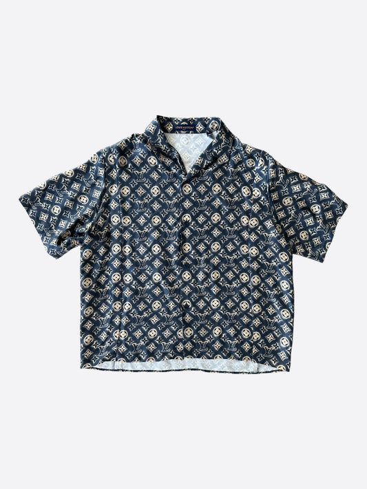 Louis Vuitton Navy & Beige Monogram Button Up Shirt