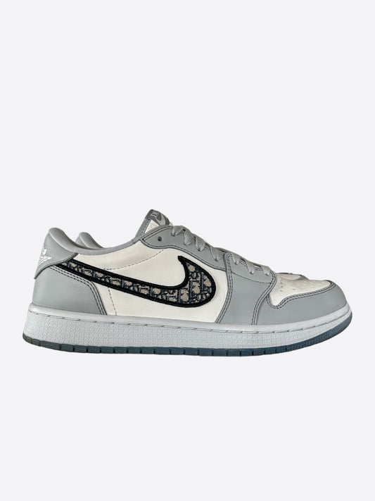 Dior Air Jordan Grey & White Oblique Low Top Sneakers