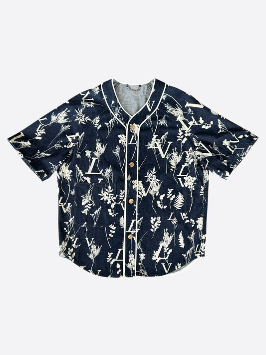 Louis Vuitton Navy & White Leaf Baseball Jersey