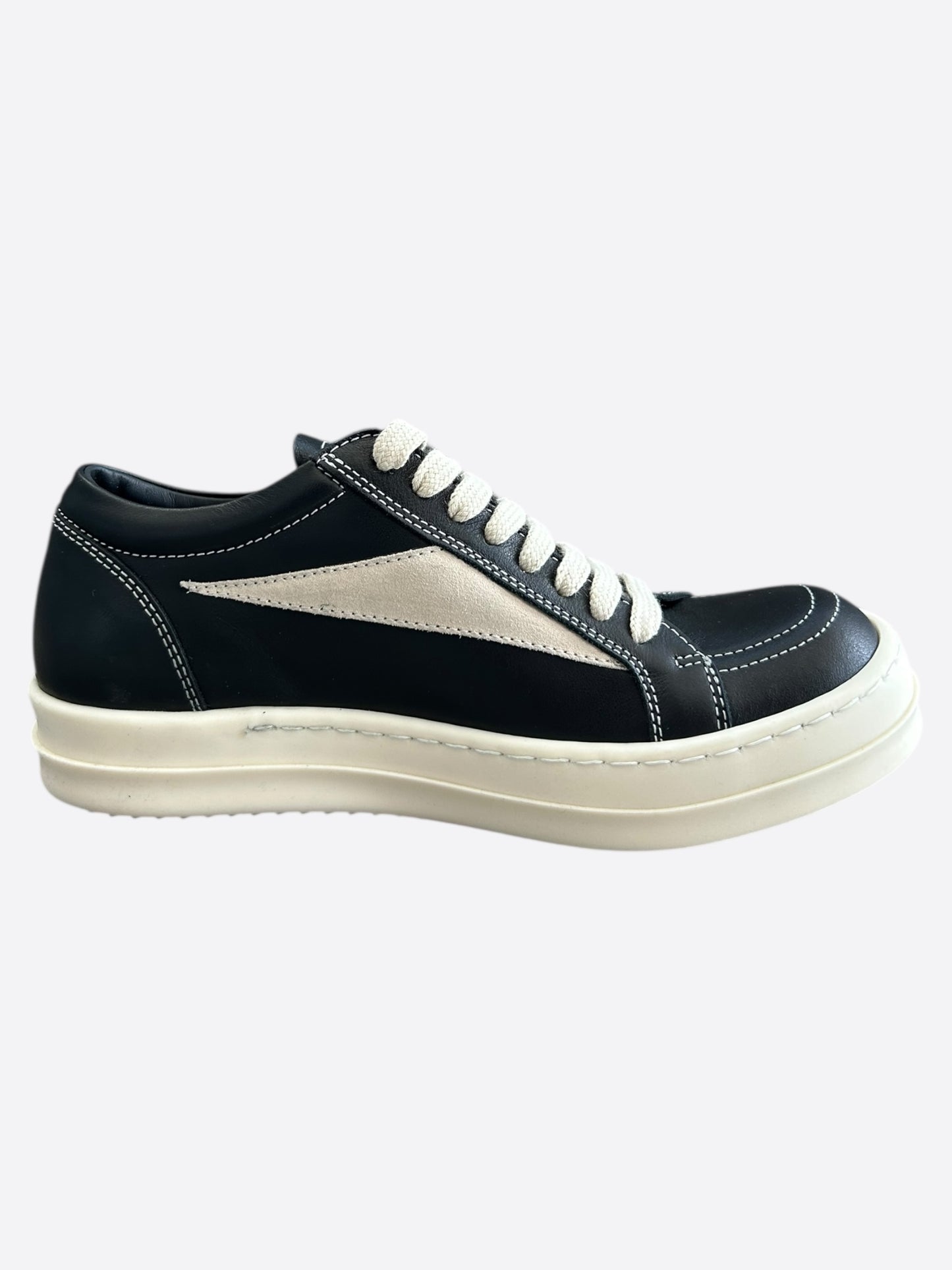 Rick Owens Black & White Leather Vintage Women's Low Top Sneakers