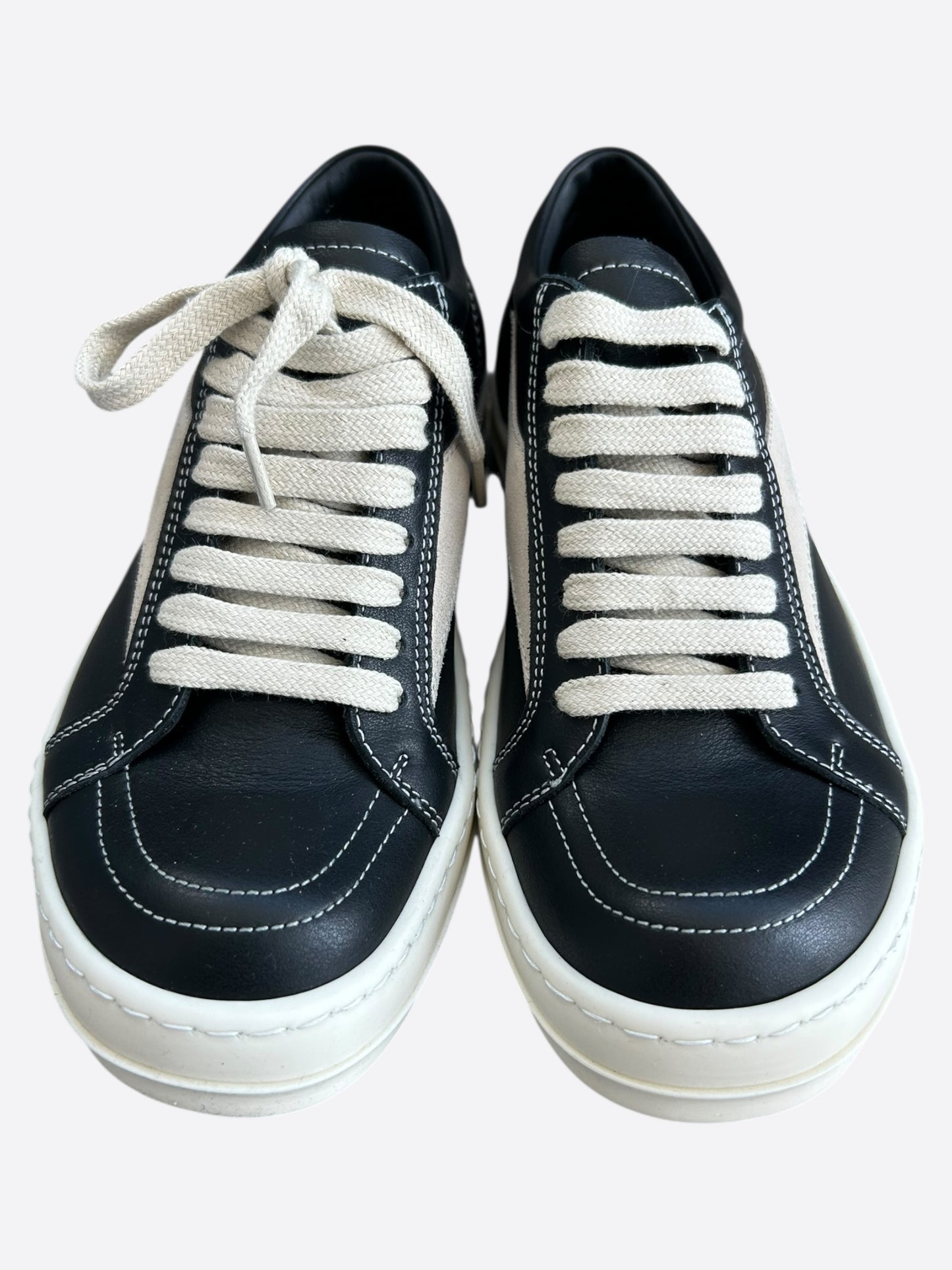 Rick Owens Black & White Leather Vintage Women's Low Top Sneakers