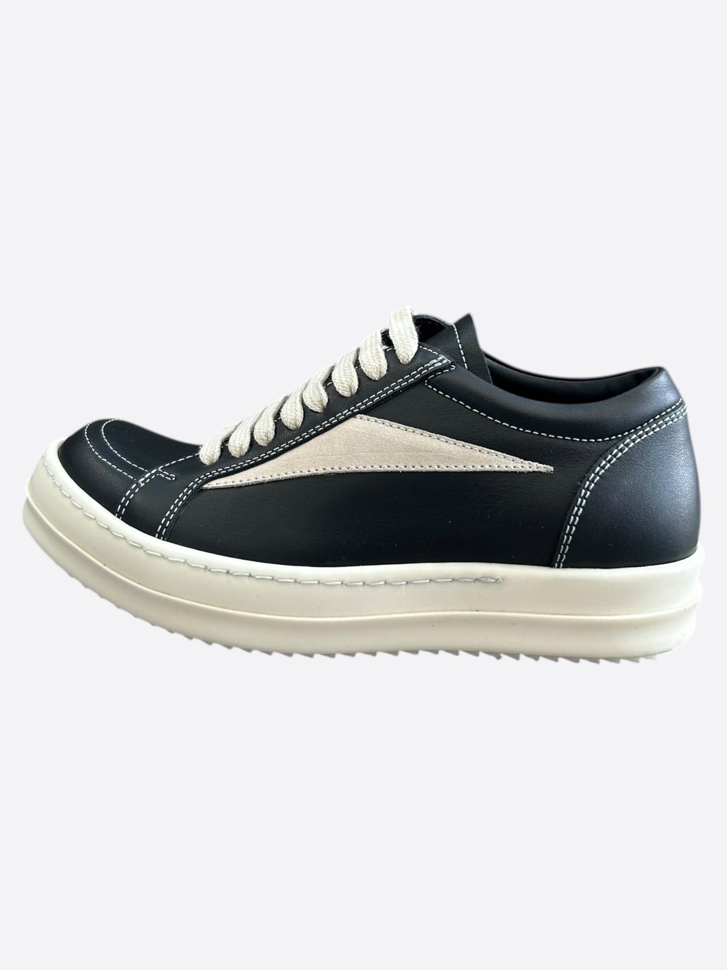 Rick Owens Black & White Leather Vintage Women's Low Top Sneakers
