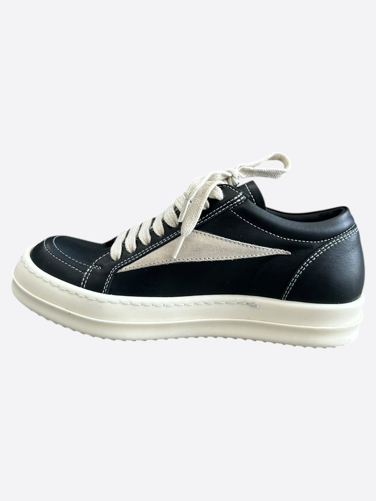 Rick Owens Black & White Leather Vintage Women's Low Top Sneakers