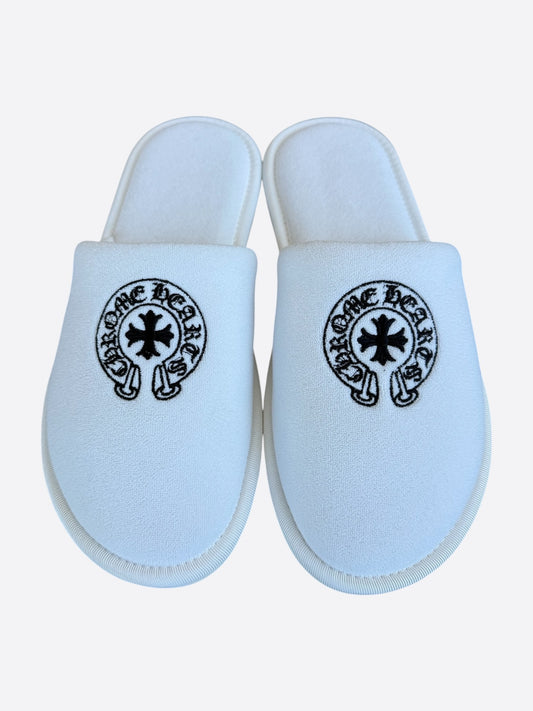 Chrome Hearts White & Black Horseshoe Logo Slippers