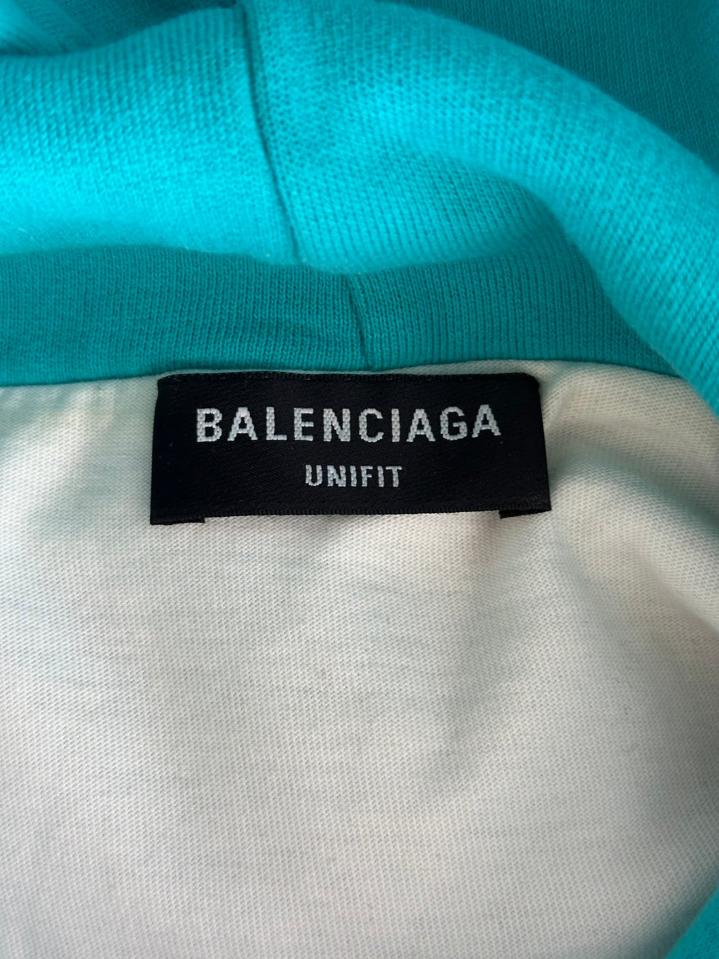Balenciaga Turquoise & White Logo Distressed Hoodie