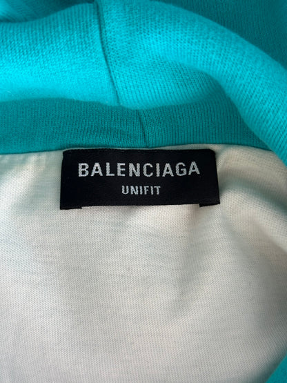 Balenciaga Turquoise & White Logo Distressed Hoodie
