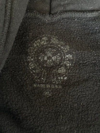 Chrome Hearts Black & White Scroll Logo Zip Up Hoodie