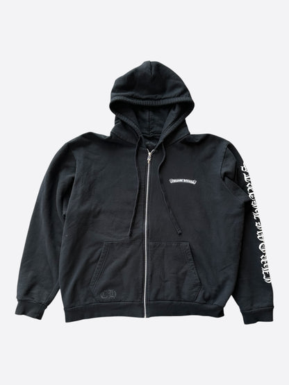 Chrome Hearts Black & White Scroll Logo Zip Up Hoodie