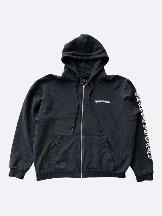 Chrome Hearts Black & White Scroll Logo Zip Up Hoodie