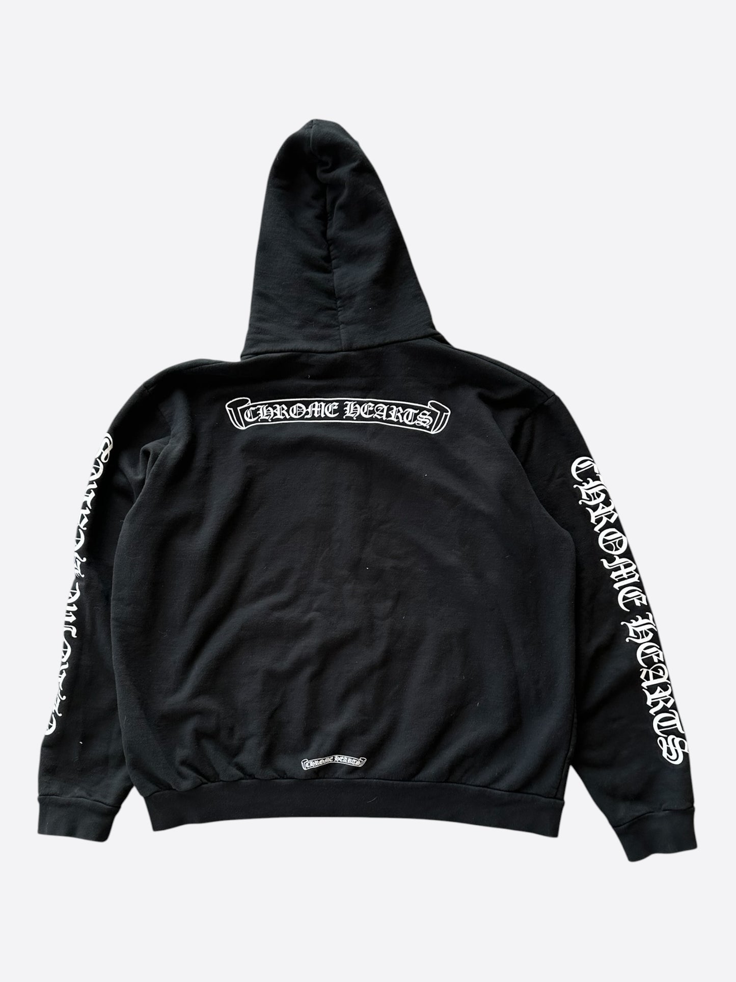 Chrome Hearts Black & White Scroll Logo Zip Up Hoodie
