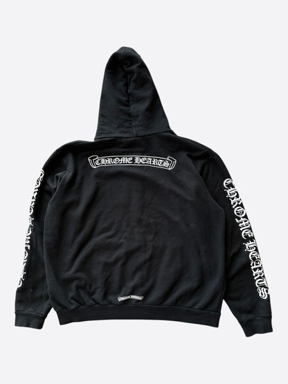 Chrome Hearts Black & White Scroll Logo Zip Up Hoodie