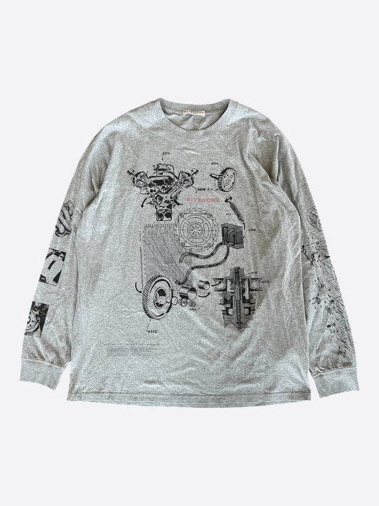 Givenchy Grey & Black Schematics Graphic Longsleeve T-Shirt
