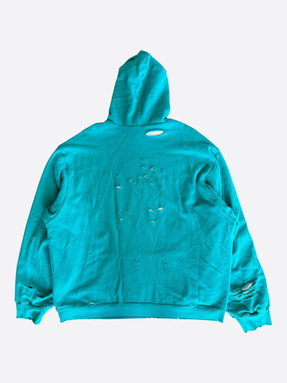 Balenciaga Turquoise & White Logo Distressed Hoodie