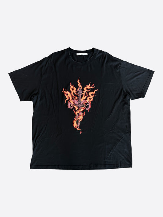Givenchy Black Flaming Dagger Graphic T-Shirt