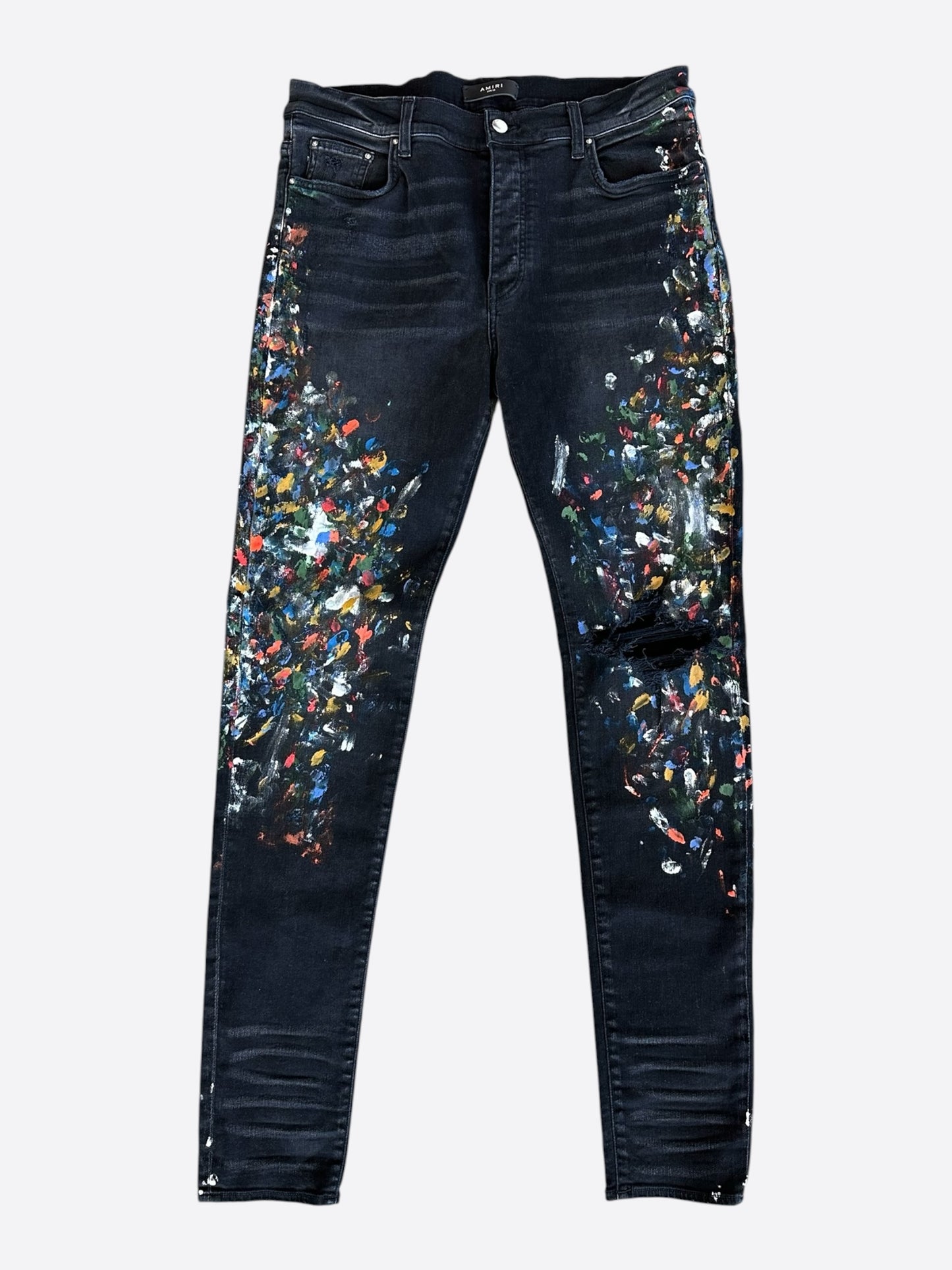 Amiri Aged Black Paint Splatter Distressed Jeans