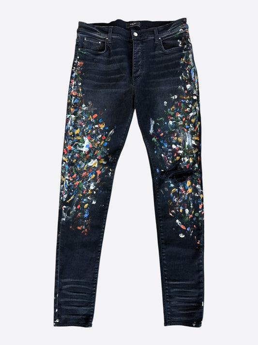 Amiri Aged Black Paint Splatter Distressed Jeans