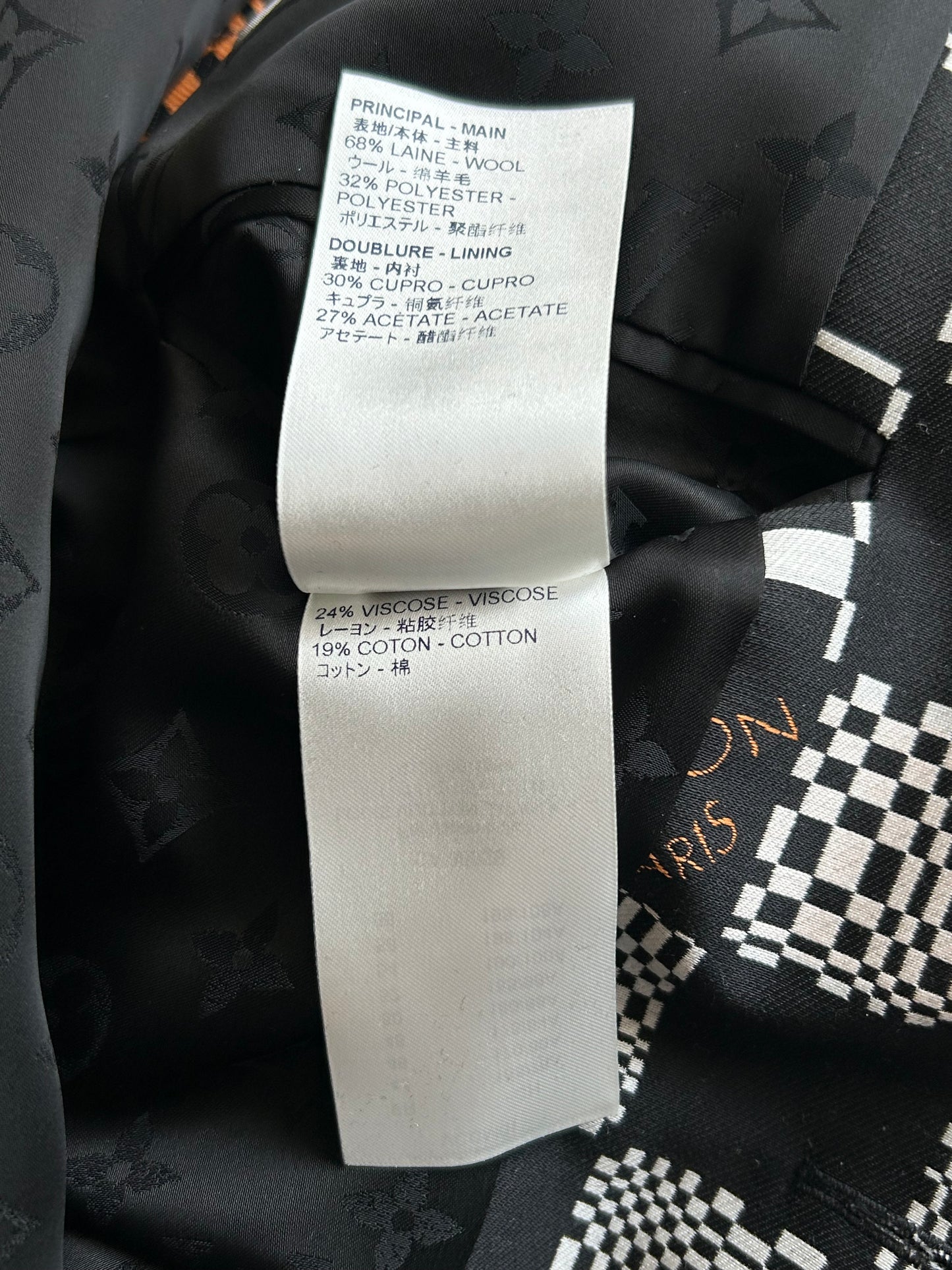 Louis Vuitton Black & White Distorted Damier Peacoat