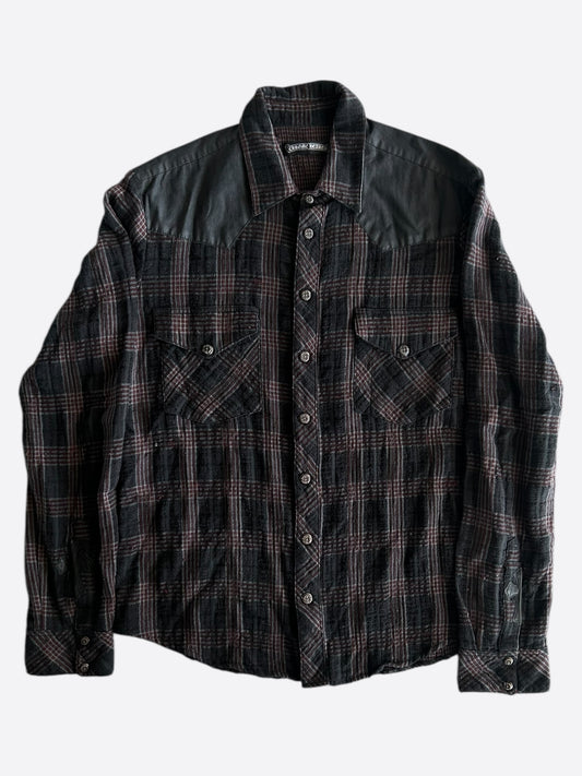 Chrome Hearts Red & Black Leather Cross Patch Flannel