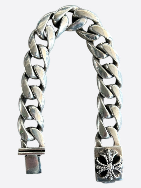 Chrome Hearts Silver & Diamond Cross Cuban Bracelet