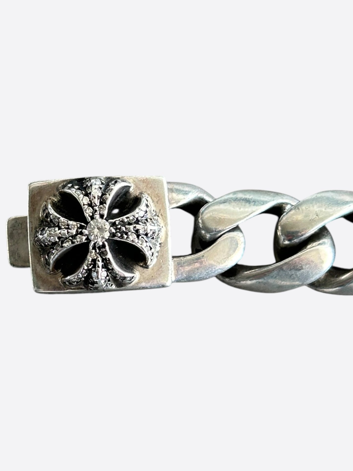 Chrome Hearts Silver & Diamond Cross Cuban Bracelet